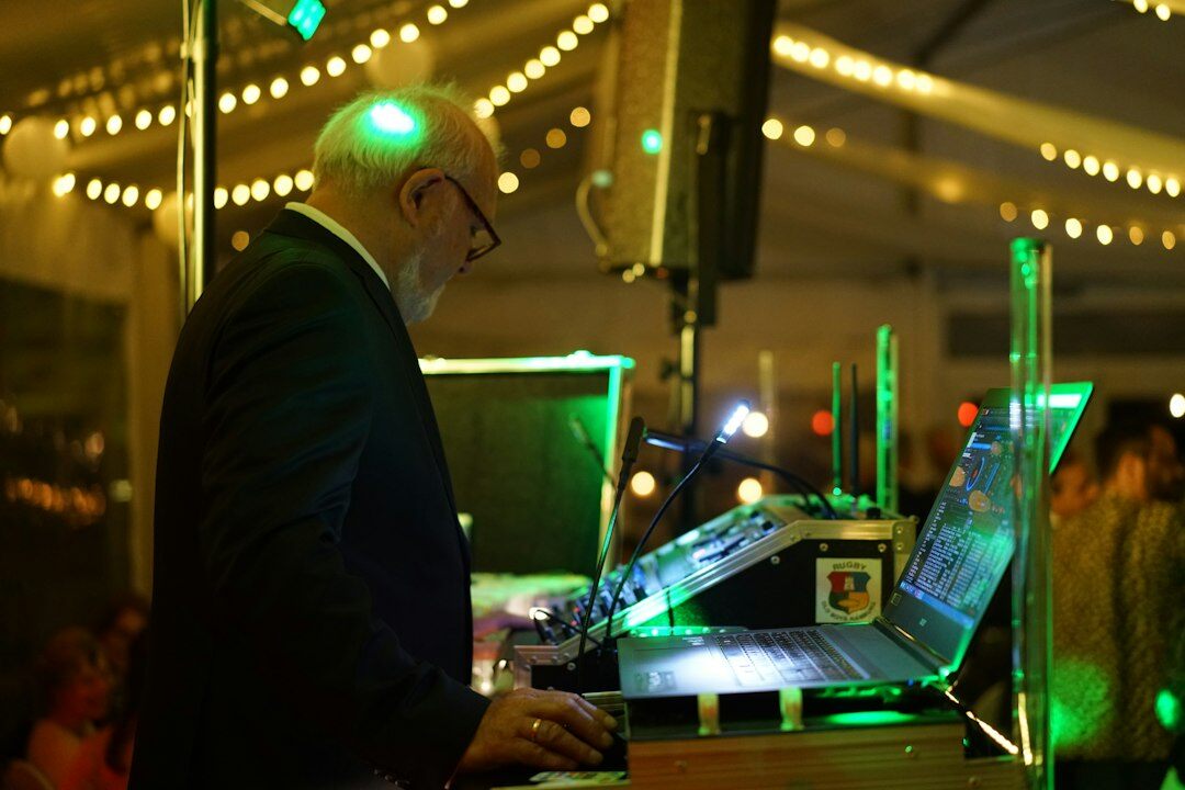 Broadcast director reviewing live footage on monitors
